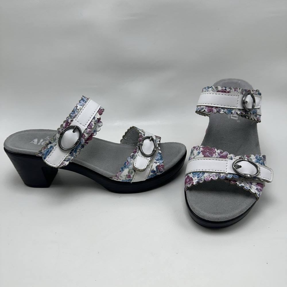 Alegria Bobbi Flounce Floral Sandals‎ Women's Size 35 Shoes Leather White